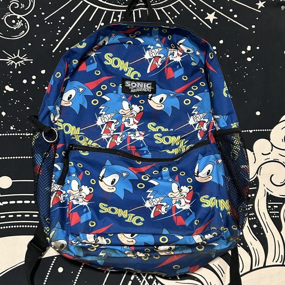 Sonic the Hedgehog Backpack Kids Blue All-Over Print Canvas Shoulder Strap